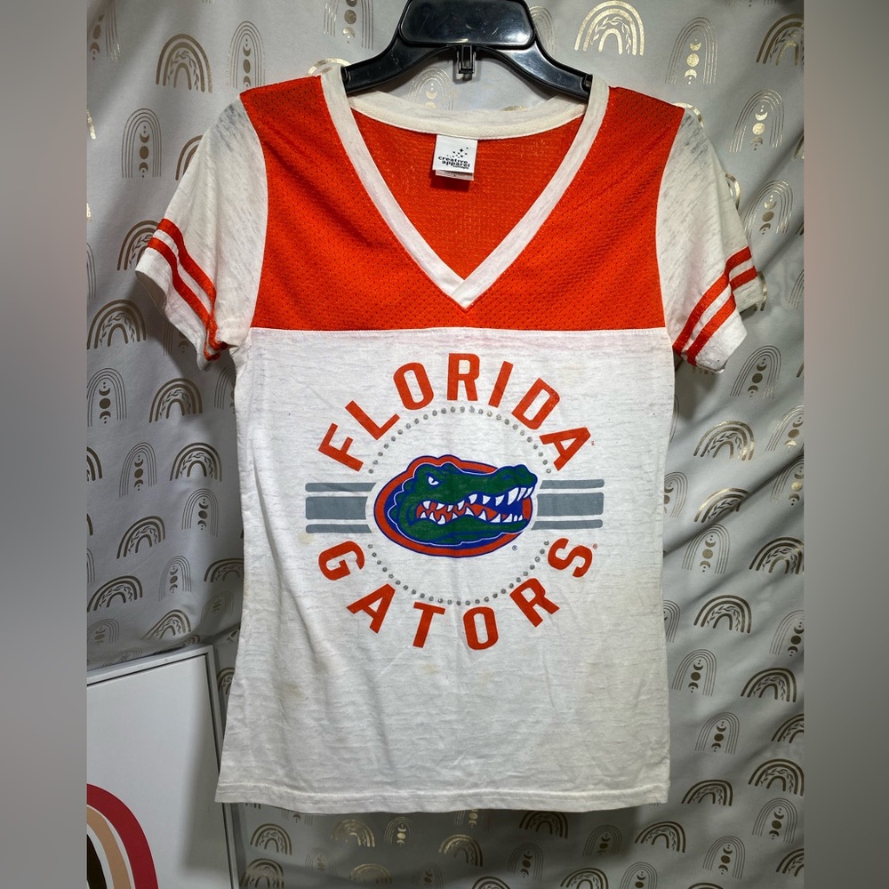 NCAA Florida Gators White and Orange V-Neck Jersey Tee